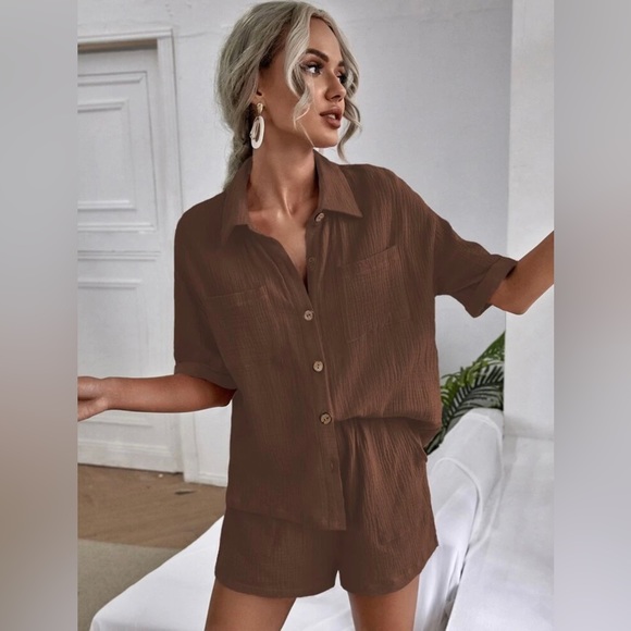 Drop Shoulder Dual Pocket Shirt & Short Set - Picture 1 of 5